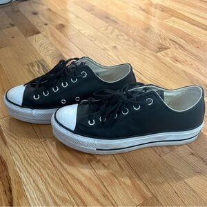 Converse Black Leather Low-top Platform Sneakers